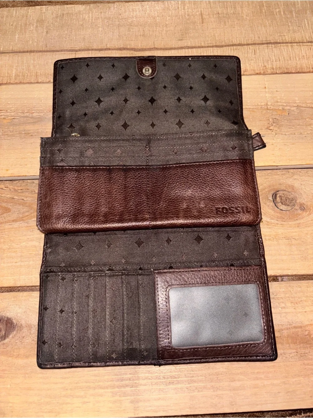 Fossil Brown Leather and Patterned Fabric Key Wallet
